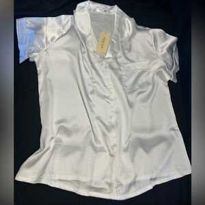 Ekouaer Satin Sleepwear Top – White – NWT – Size L